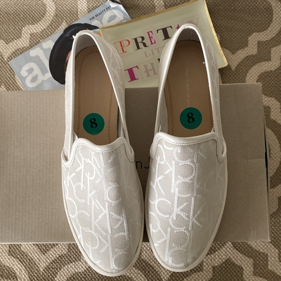 Calvin Klein Jeans Shoes - “Calvin Klein” Marren Fabric/Textured oyster/white slip on sneakers; size 8